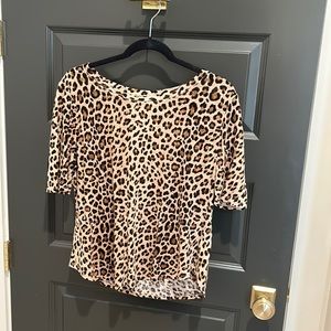 Rebecca Taylor Leopard print short-sleeved top.  Linen cotton blend.  Size Large